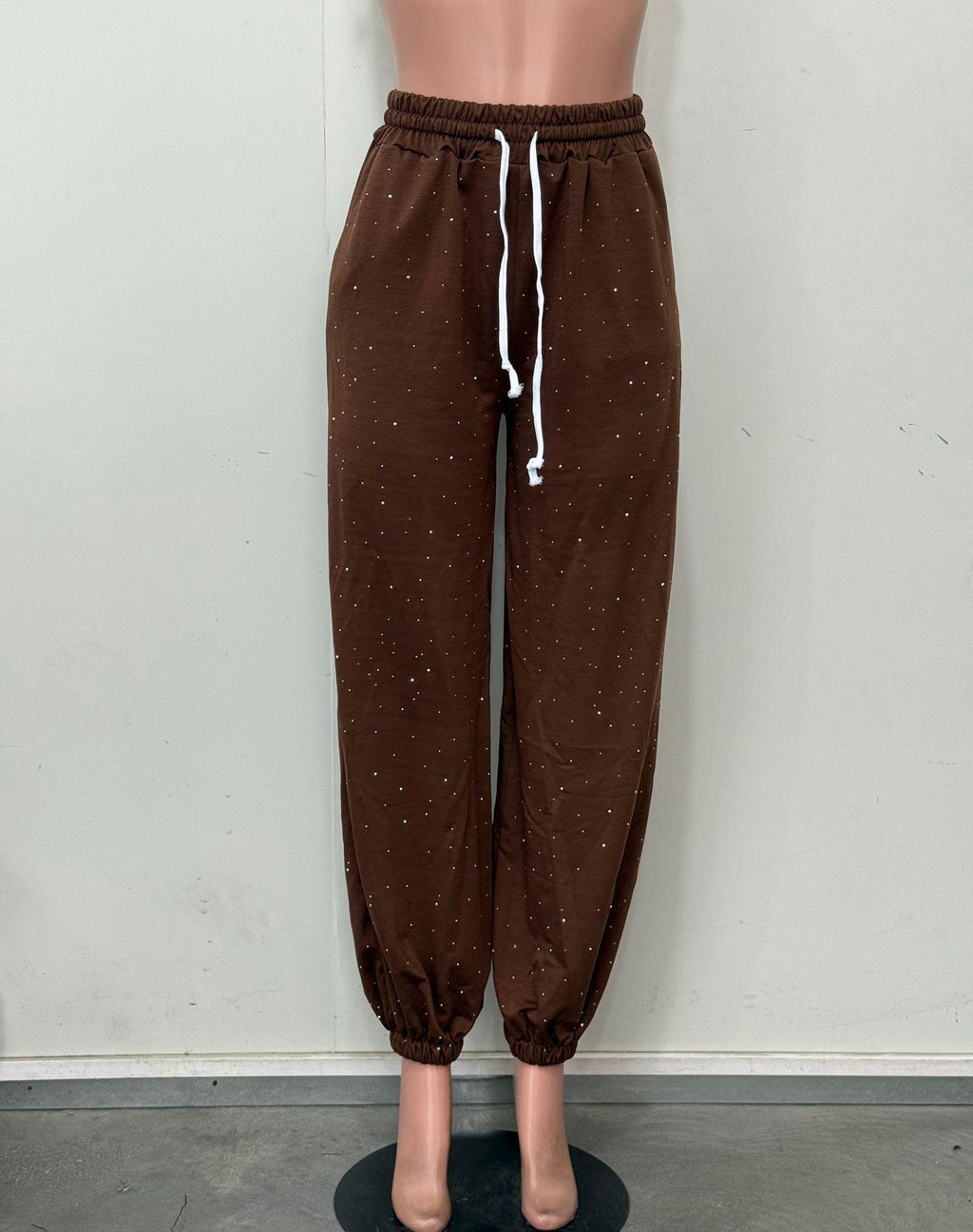Sparkle Embellished Cuffed Jogger Pants - Brown - 1
