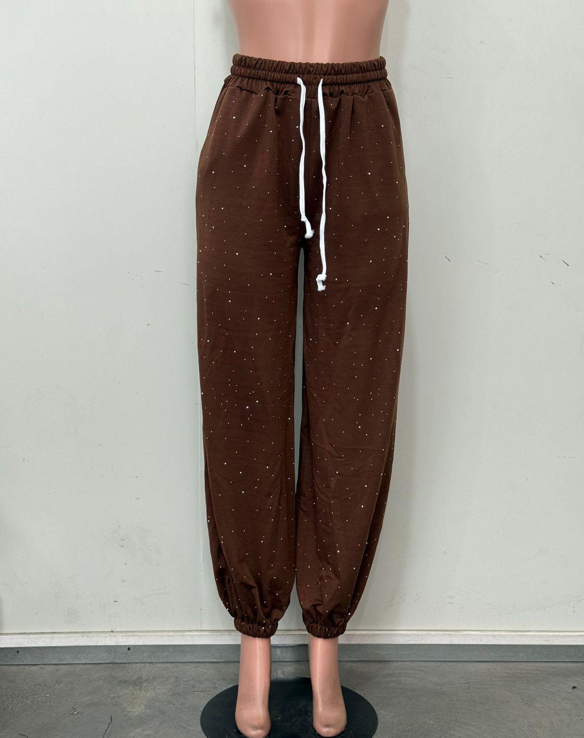 Sparkle Embellished Cuffed Jogger Pants - Brown - 1