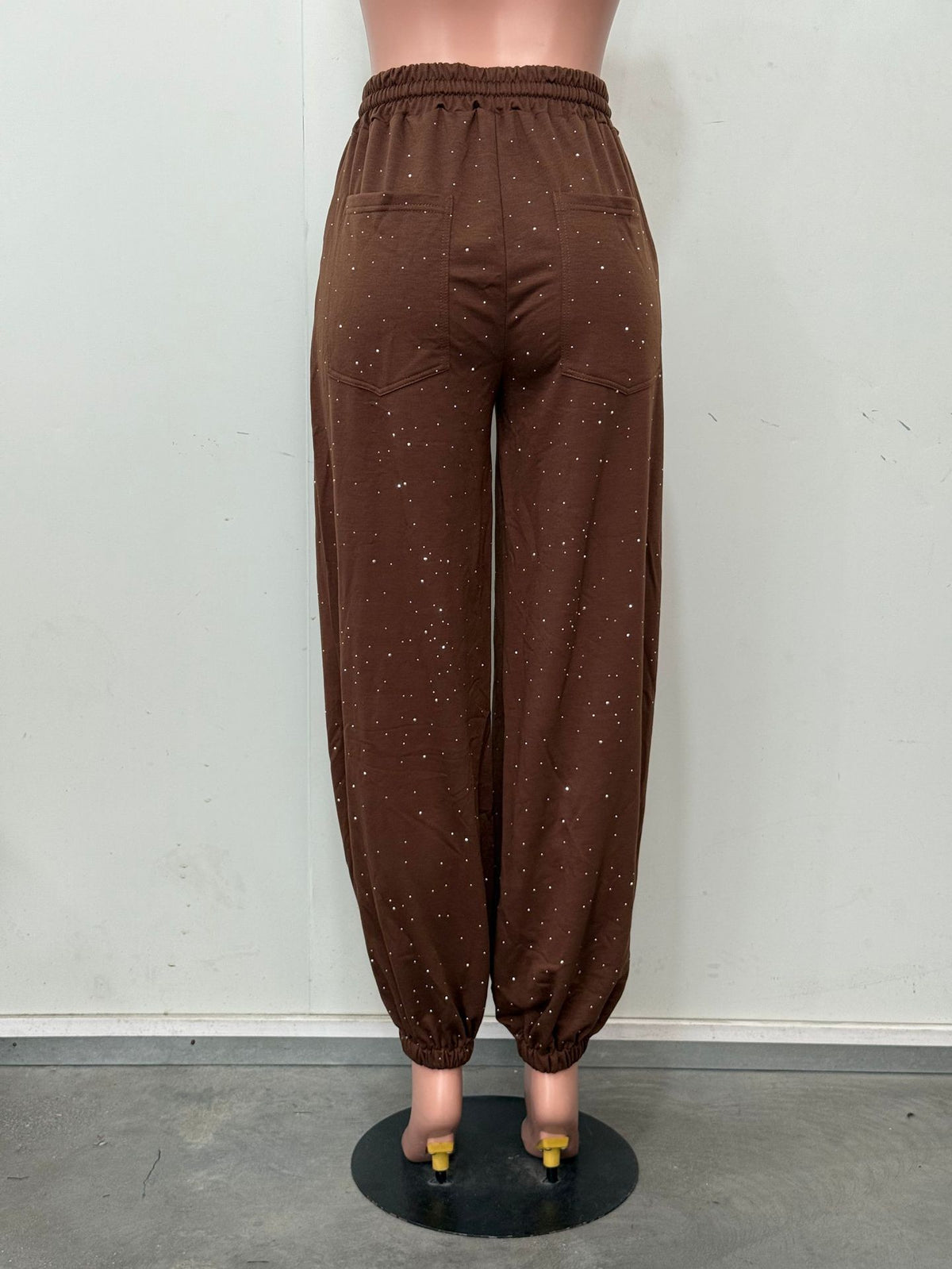 Sparkle Embellished Cuffed Jogger Pants - Brown - 3