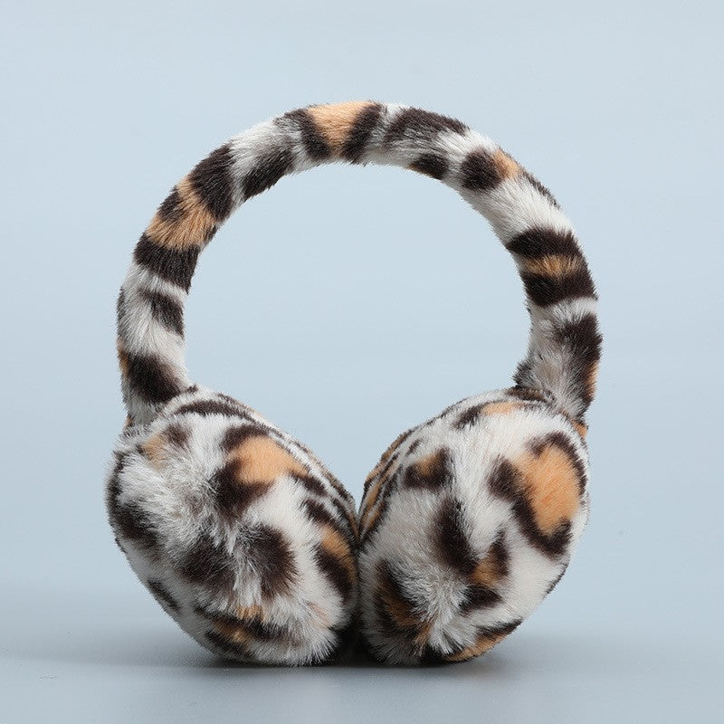 Leopard Print Faux Fur Plush Earmuffs - Beige Leopard
