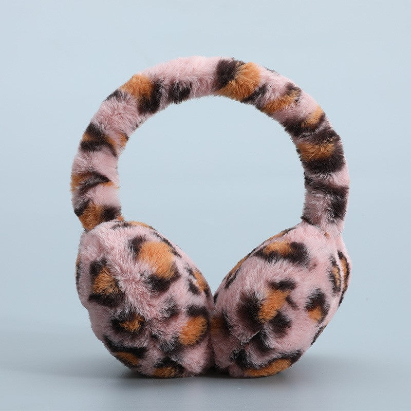 Leopard Print Faux Fur Plush Earmuffs - Pink Leopard