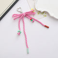 Woven Rope Bow Keychain With Bead Charms - Purple