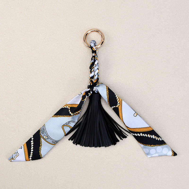 Twilly Scarf Tassel Keychain For Handbags - Black