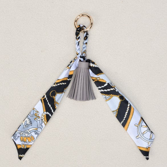 Twilly Scarf Tassel Keychain For Handbags - Grey