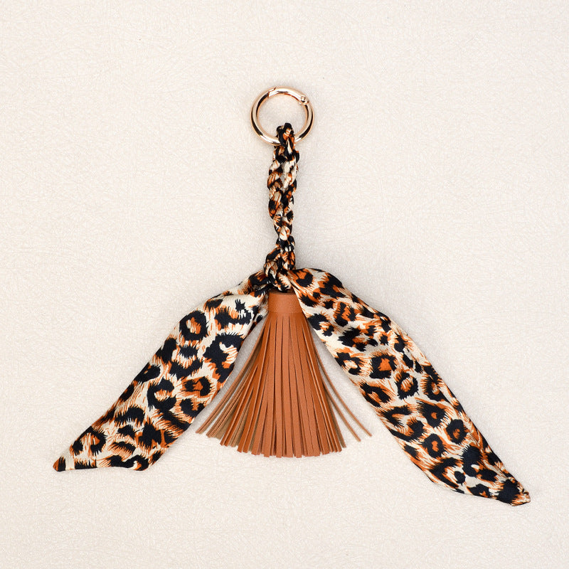 Twilly Scarf Tassel Keychain For Handbags - Leopard
