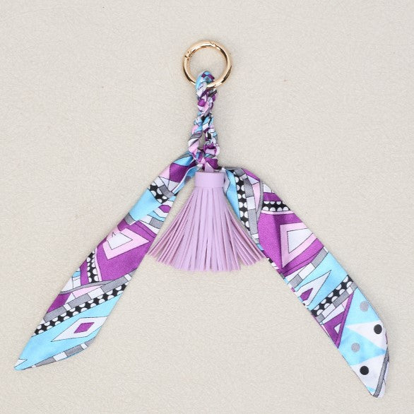 Twilly Scarf Tassel Keychain For Handbags - Purple