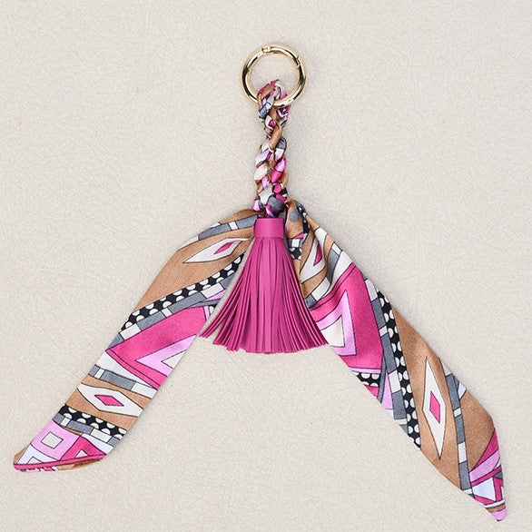 Twilly Scarf Tassel Keychain For Handbags - Rose