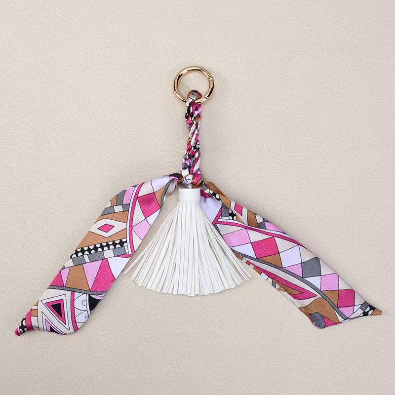 Twilly Scarf Tassel Keychain For Handbags - White