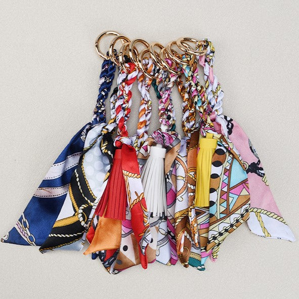 Twilly Scarf Tassel Keychain For Handbags - Yellow