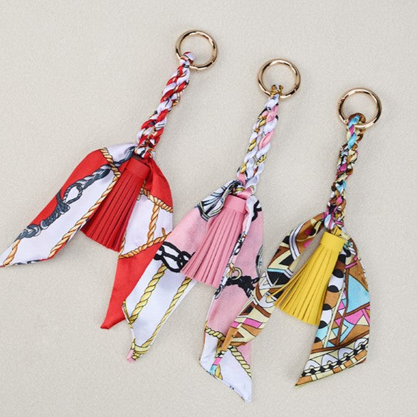 Twilly Scarf Tassel Keychain For Handbags - Yellow - 2