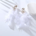 Rhinestone Feather Statement Drop Earrings - White