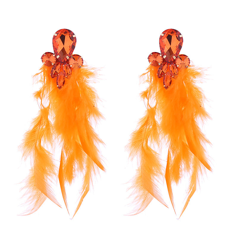 Rhinestone Feather Statement Drop Earrings - view 1