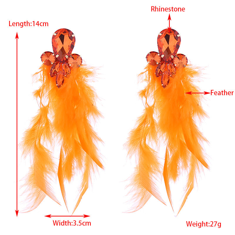 Rhinestone Feather Statement Drop Earrings - view 2