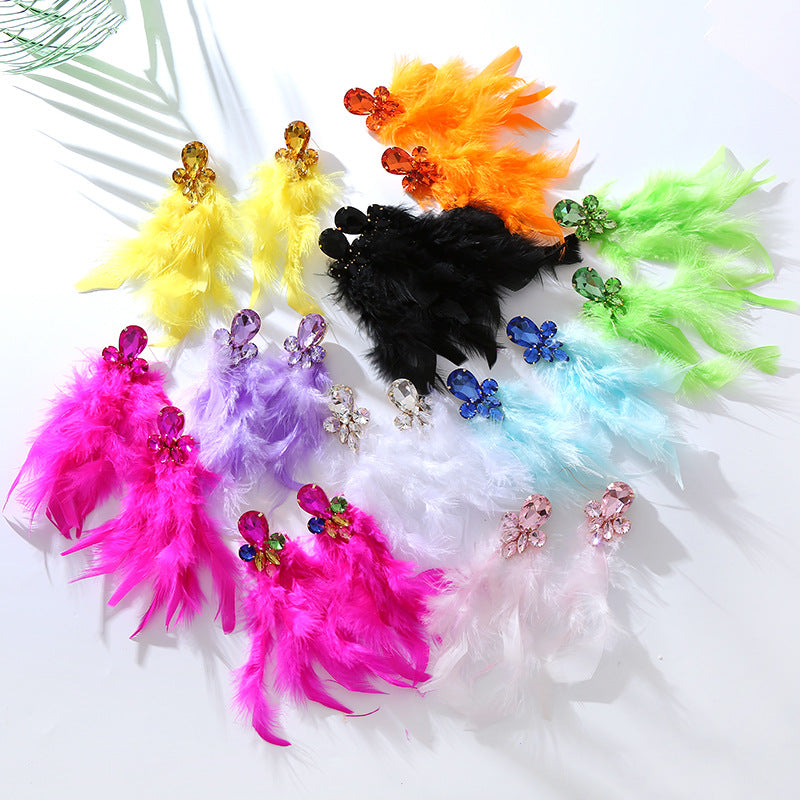 Rhinestone Feather Statement Drop Earrings - view 3