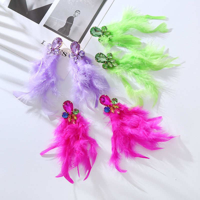 Rhinestone Feather Statement Drop Earrings - view 5