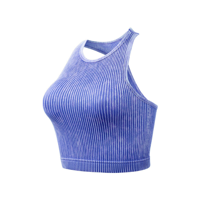 Washed Rib Racerback Longline Sports Bra - Blue