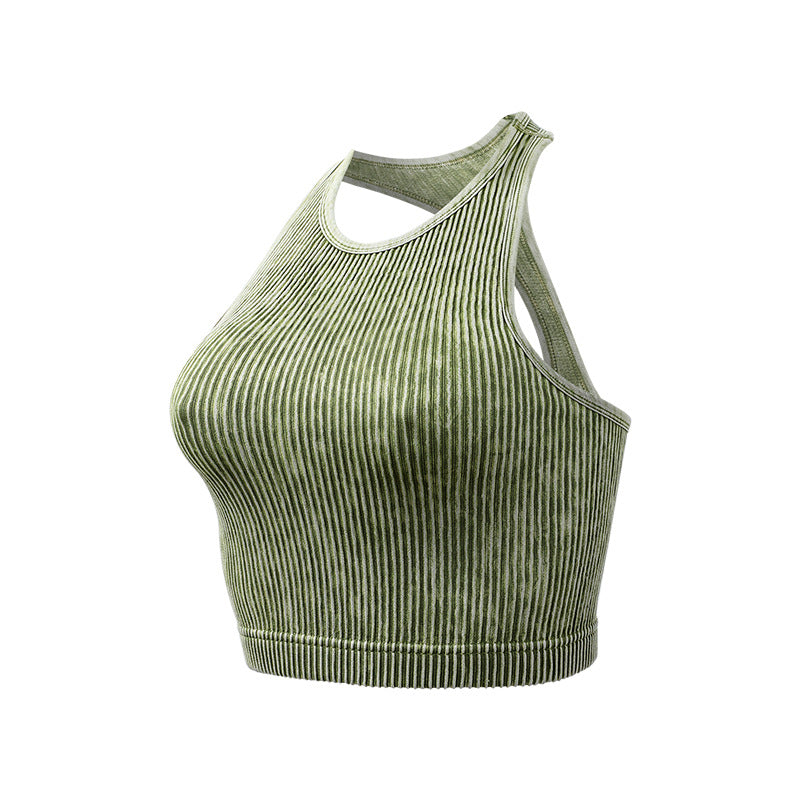 Washed Rib Racerback Longline Sports Bra - Green - 1