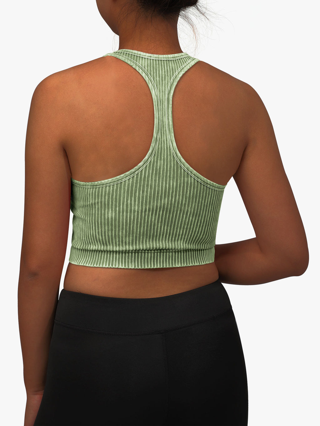 Washed Rib Racerback Longline Sports Bra - Green - 2