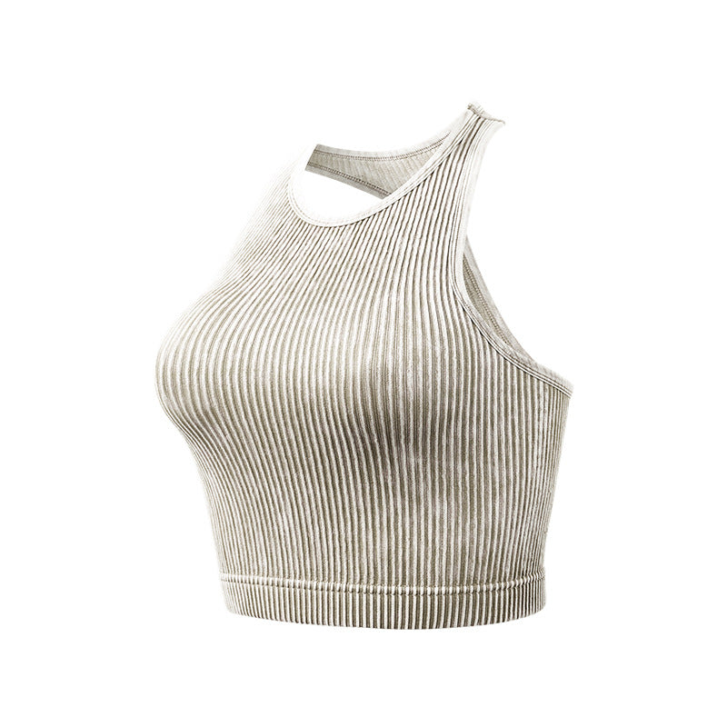 Washed Rib Racerback Longline Sports Bra - Grey