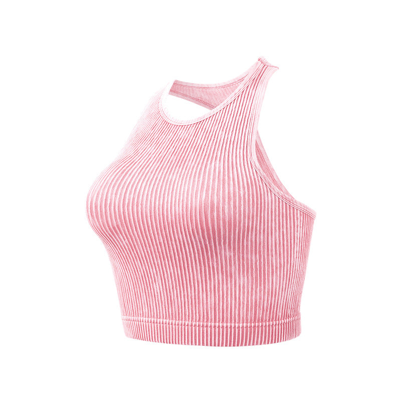 Washed Rib Racerback Longline Sports Bra - Pink