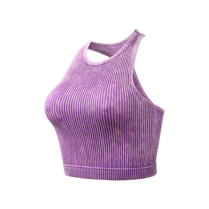 Washed Rib Racerback Longline Sports Bra - Purple