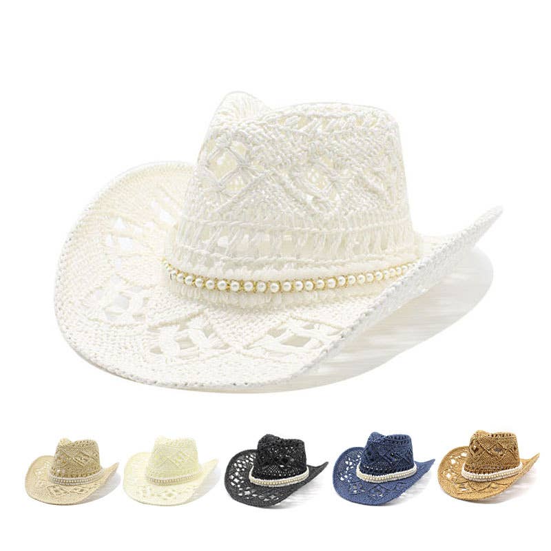 Pearl Trim Western Straw Cowboy Hat