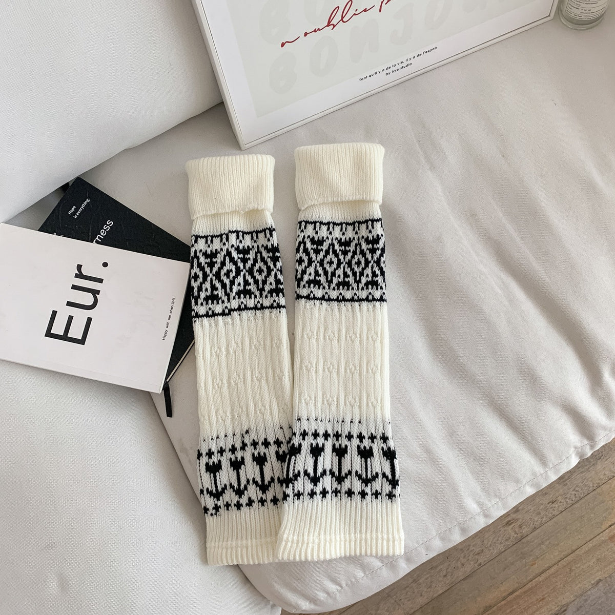Nordic Knit Boot Cuff Leg Warmers - White