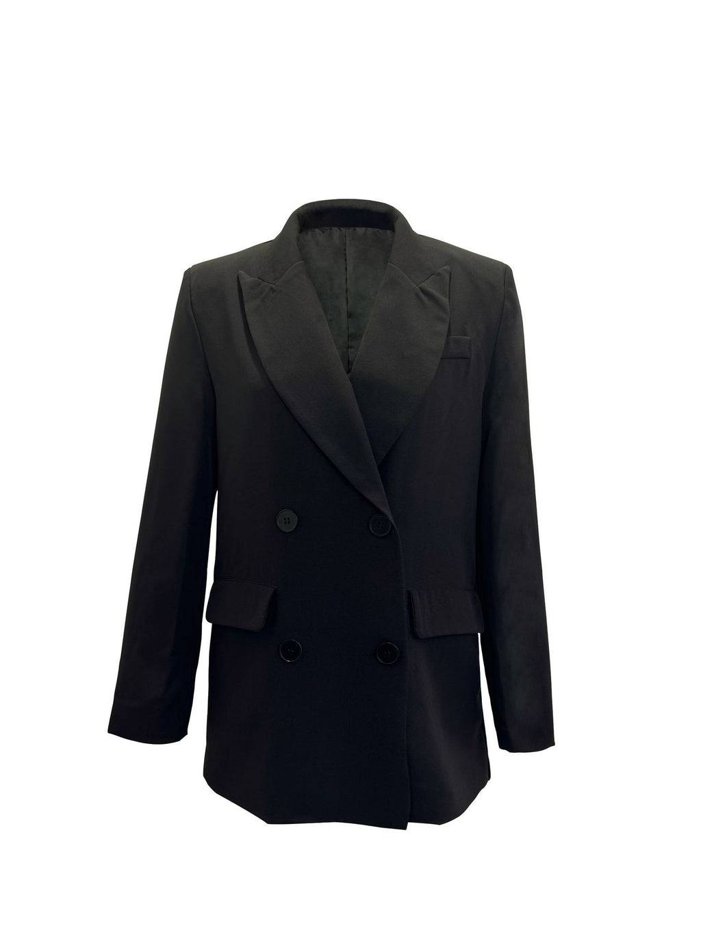 Double Breasted Longline Tailored Blazer - Black - 4