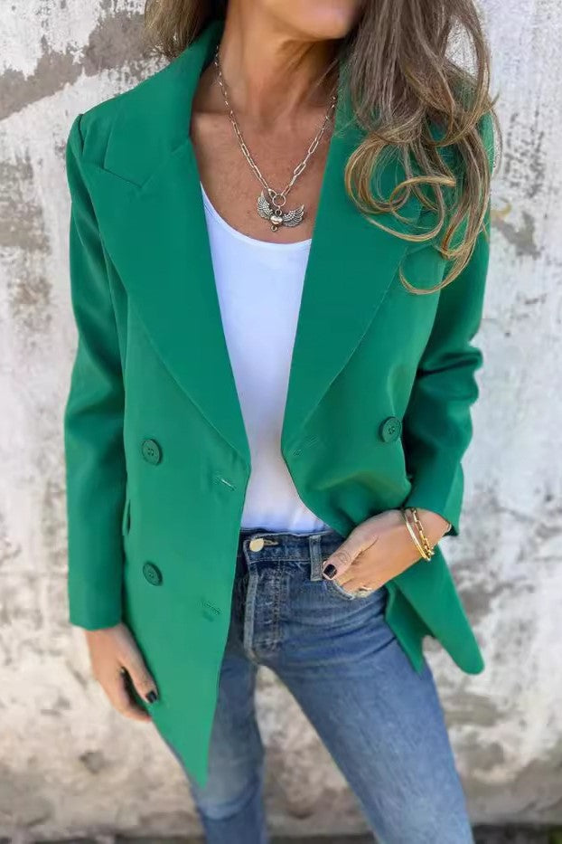 Double Breasted Longline Tailored Blazer - green