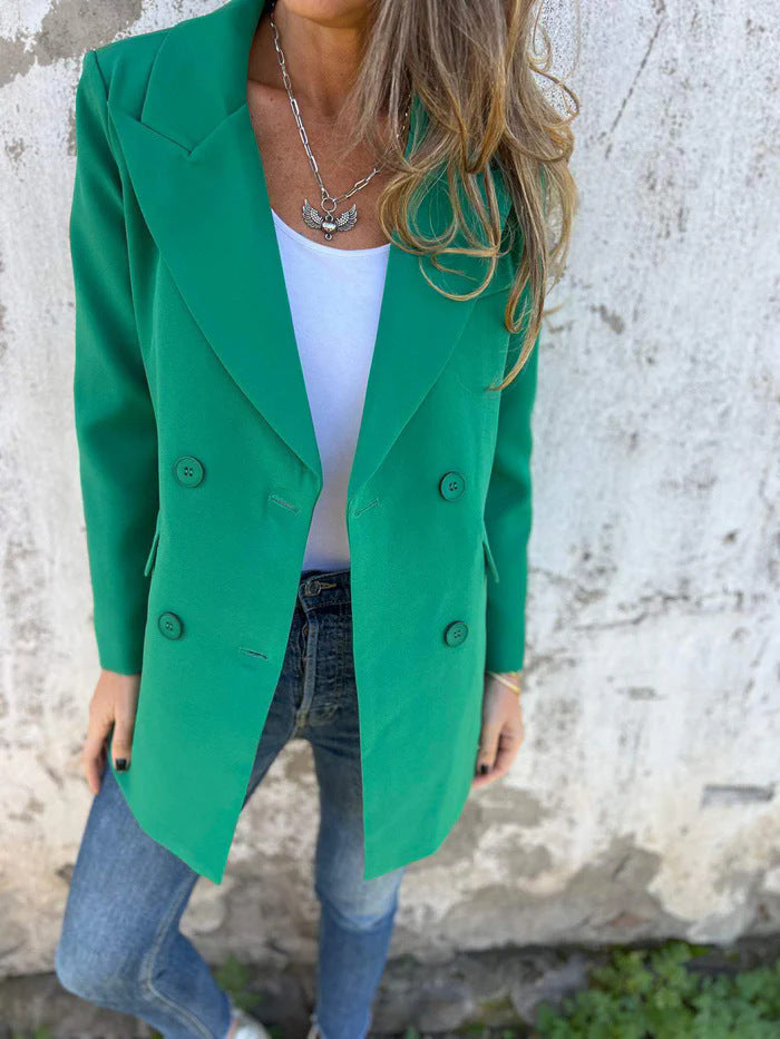 Double Breasted Longline Tailored Blazer - green - 1