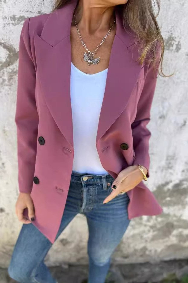 Double Breasted Longline Tailored Blazer - mauve
