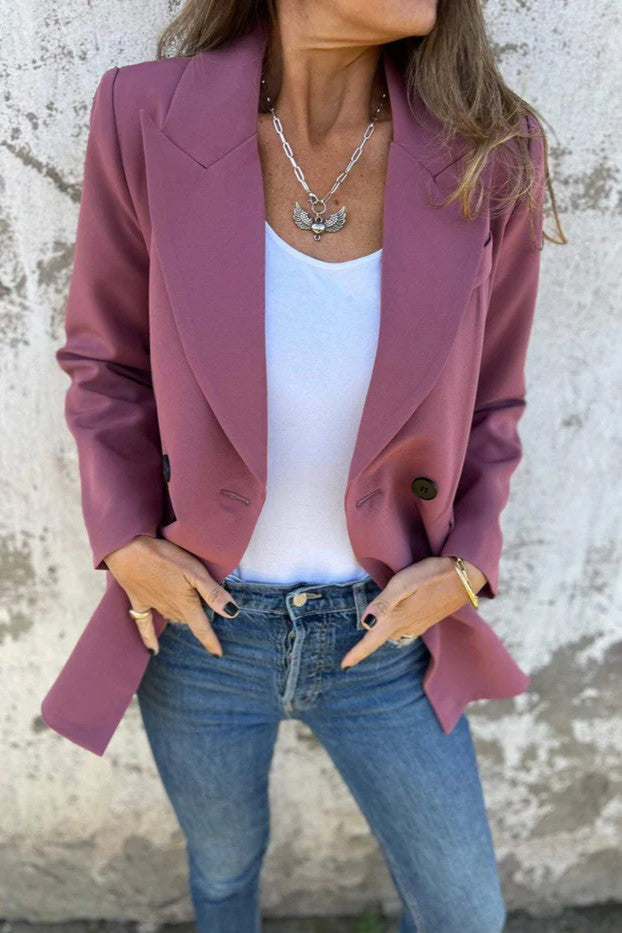 Double Breasted Longline Tailored Blazer - mauve - 1