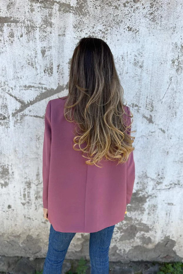 Double Breasted Longline Tailored Blazer - mauve - 2