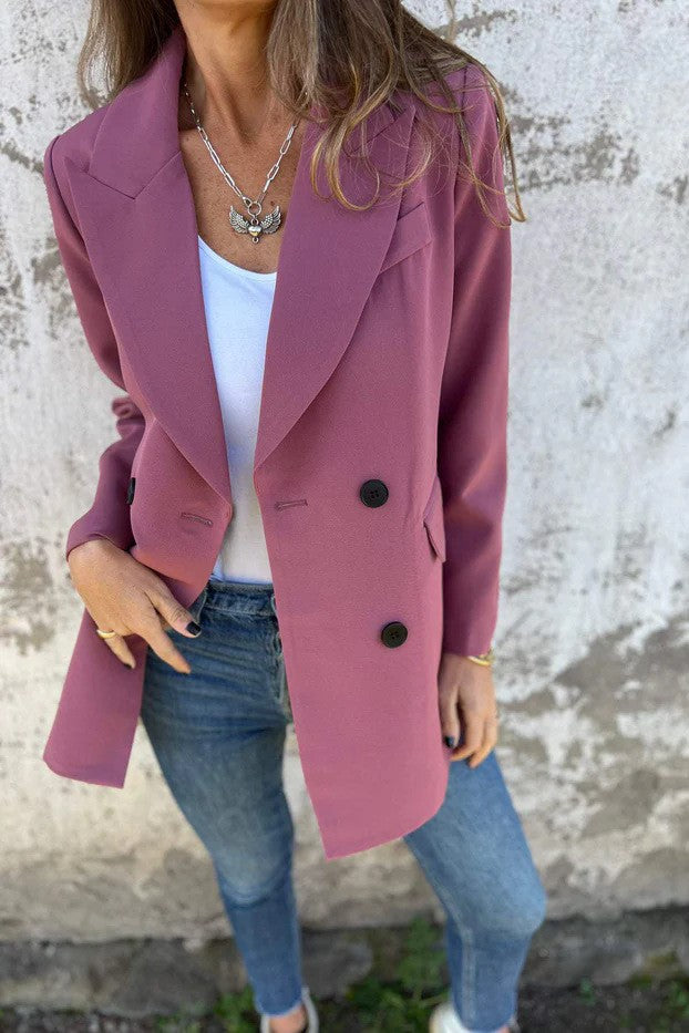Double Breasted Longline Tailored Blazer - mauve - 3