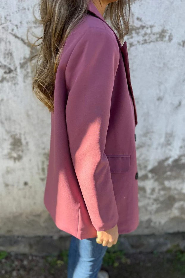 Double Breasted Longline Tailored Blazer - mauve - 4
