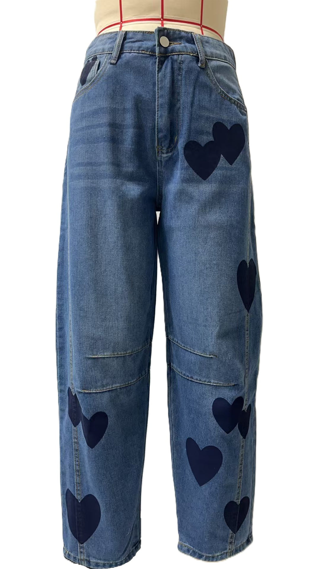 Star Print Baggy Barrel Leg Jeans - Blue-Love
