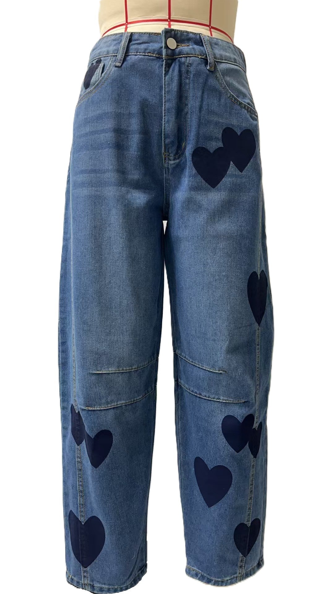 Star Print Baggy Barrel Leg Jeans - Blue-Love