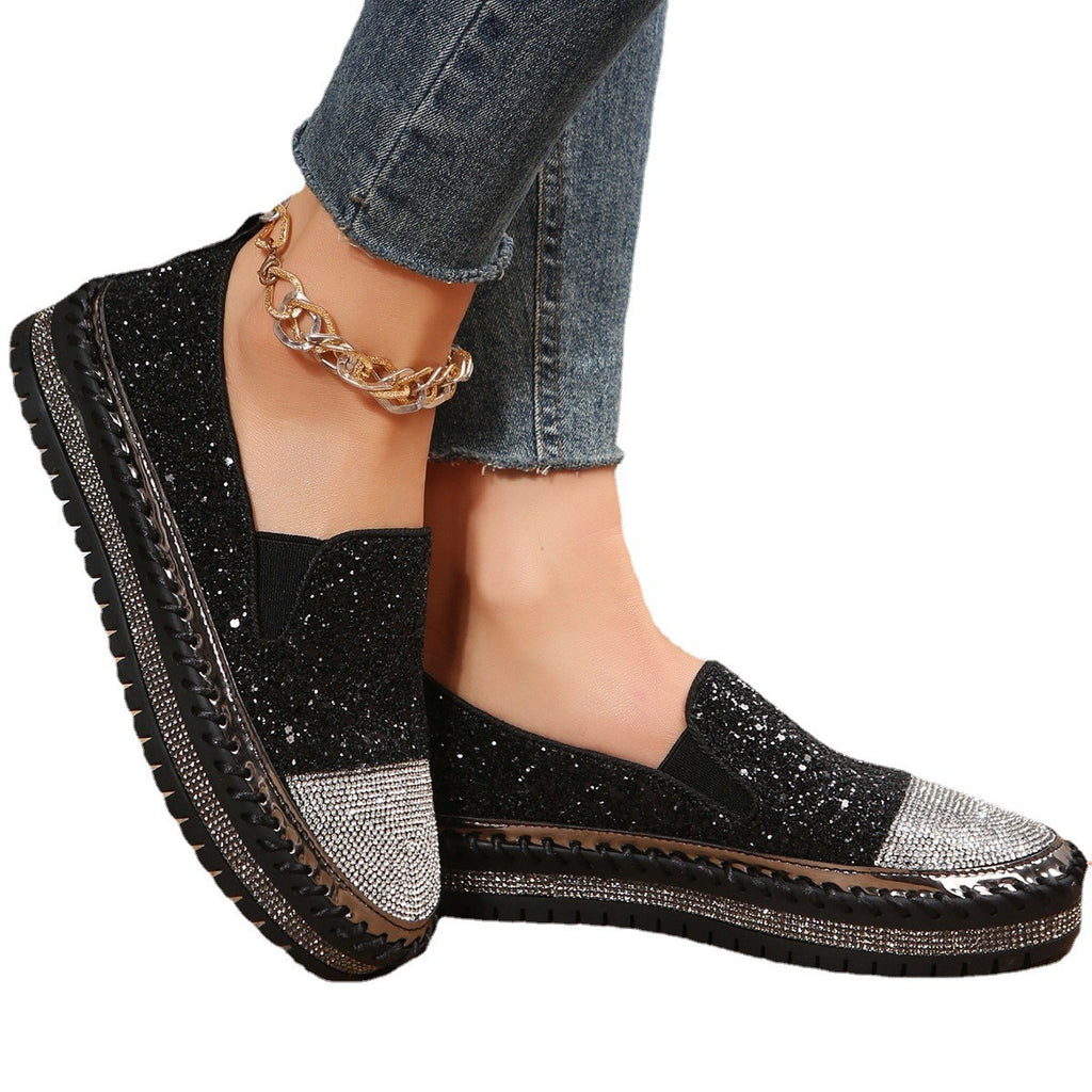 Glitter Rhinestone Slip-On Loafers