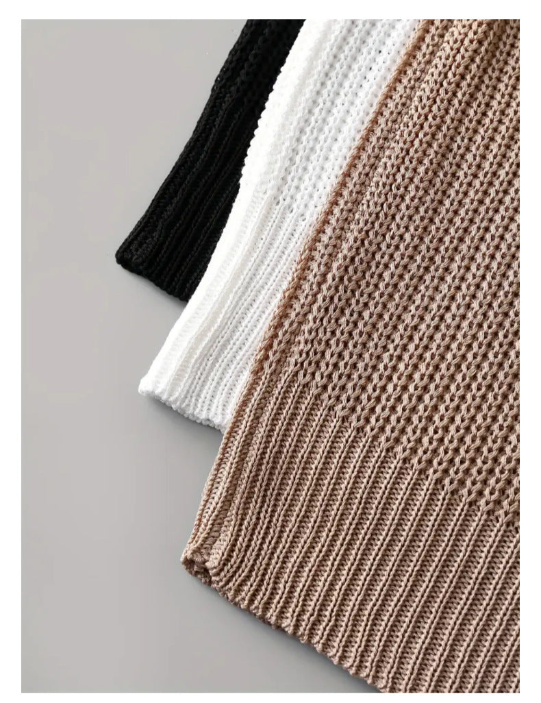Ribbed Knit V Neck Cami With Wide Straps - K+B+W - 1