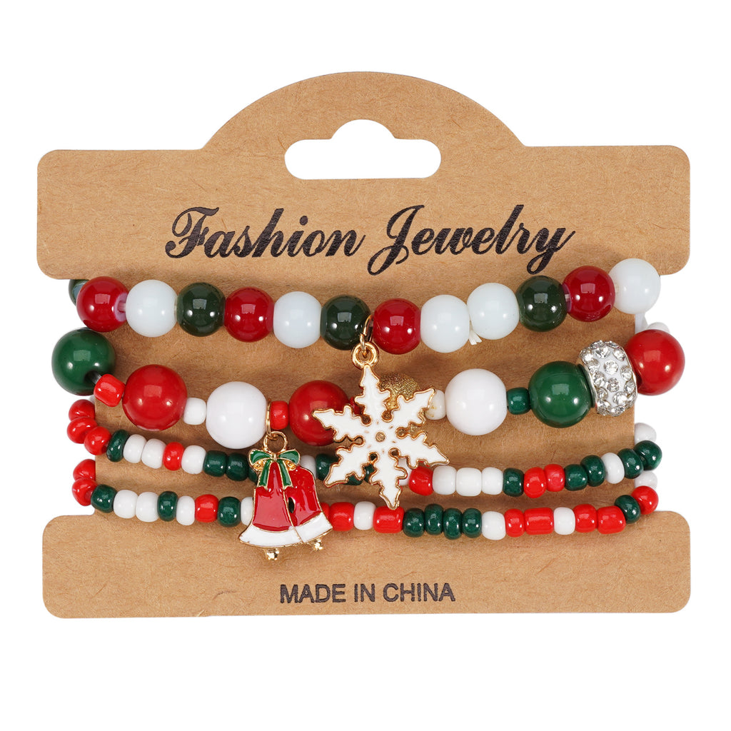 Snowflake Charm Beaded Stretch Bracelet Set - Mixed