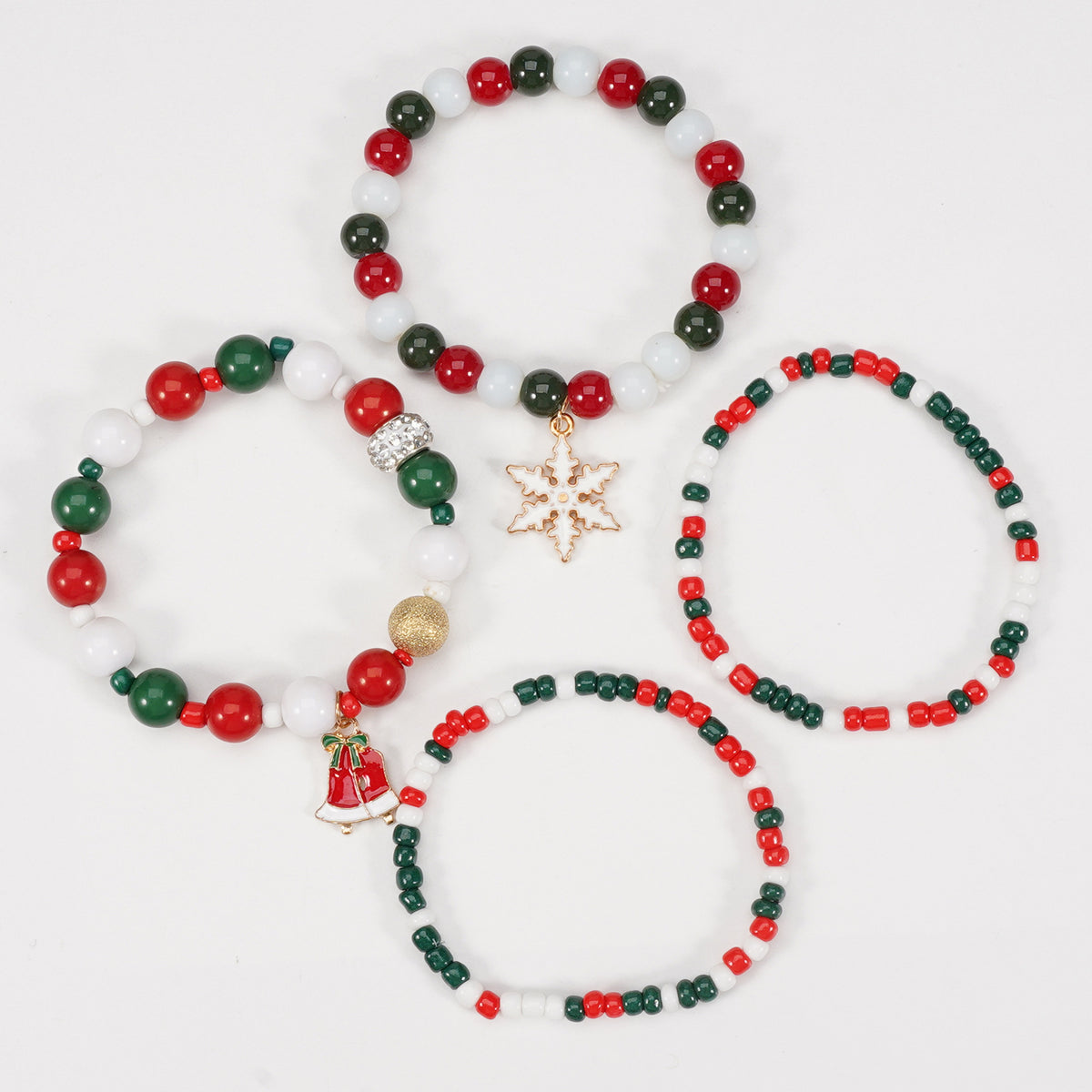 Snowflake Charm Beaded Stretch Bracelet Set - Mixed - 1