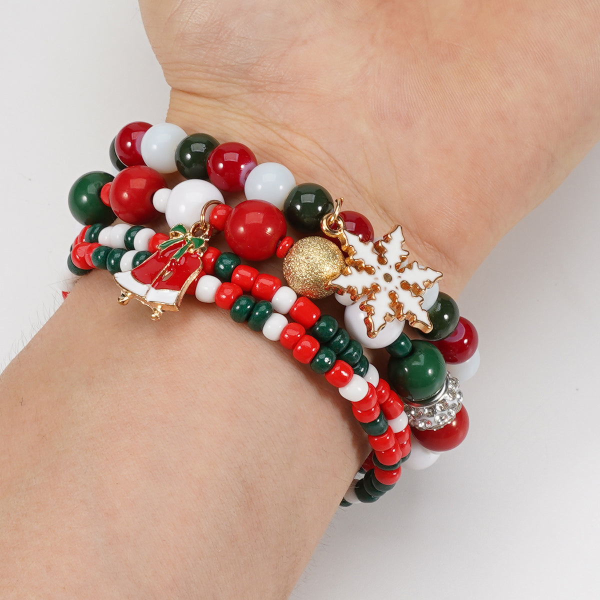 Snowflake Charm Beaded Stretch Bracelet Set - Mixed - 2