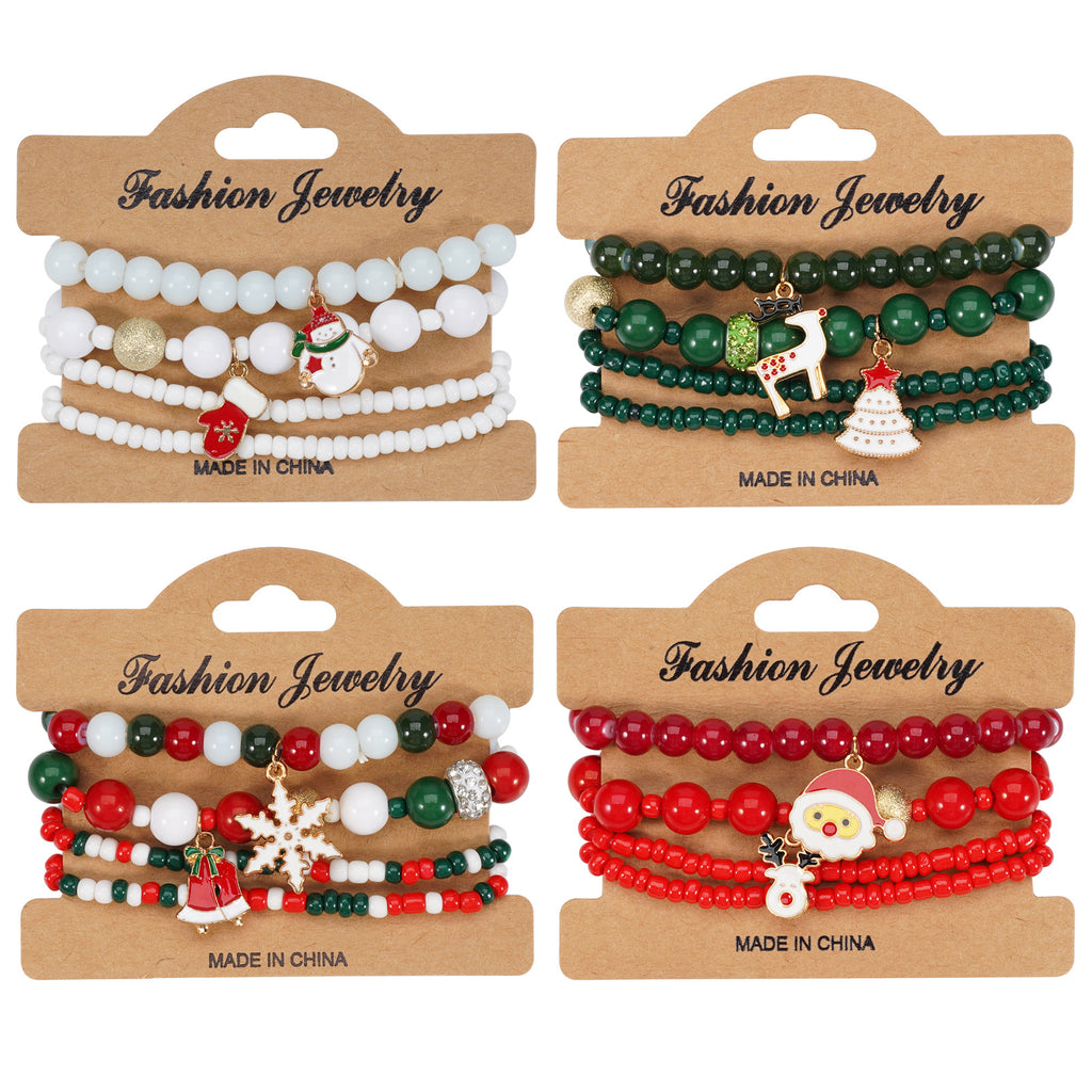 Snowflake Charm Beaded Stretch Bracelet Set