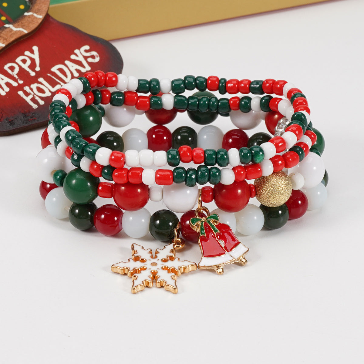 Snowflake Charm Beaded Stretch Bracelet Set - view 1