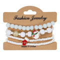 Snowflake Charm Beaded Stretch Bracelet Set - white