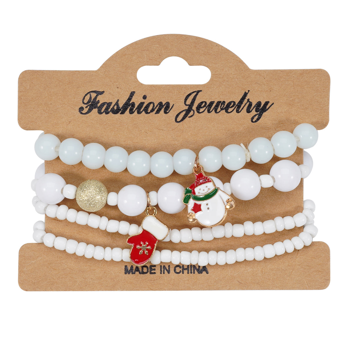 Snowflake Charm Beaded Stretch Bracelet Set - white