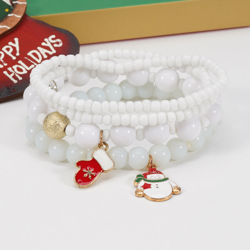 Snowflake Charm Beaded Stretch Bracelet Set - white - 1