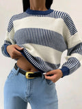 Nautical Stripe Cropped Crewneck Sweater - blue