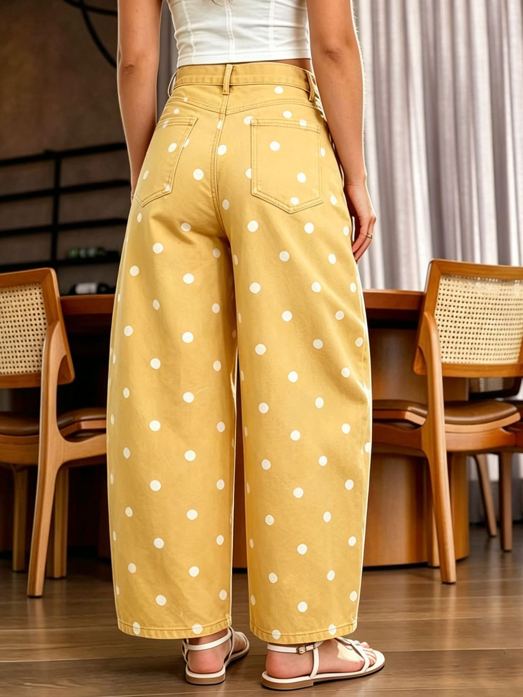 Polka Dot Horseshoe Leg Jeans with High Rise - Orange - 1