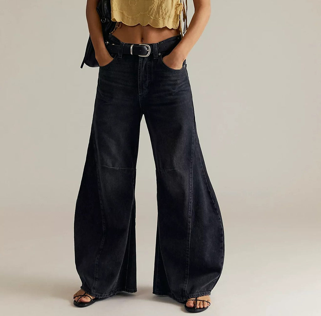 High Waist Flared Wide Leg Jeans - Black